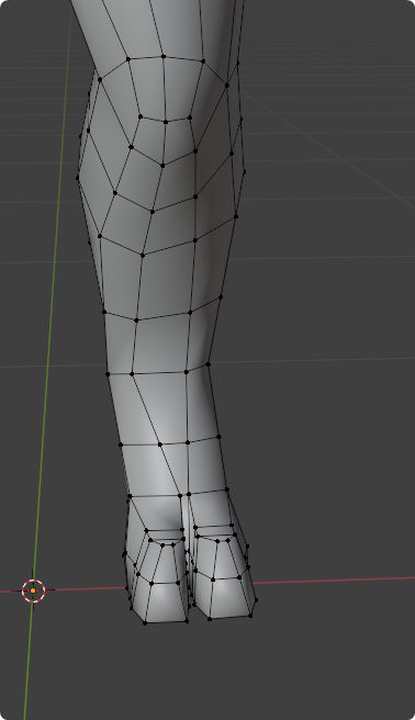 Screenshot of blender application showing a leg with horrid topology