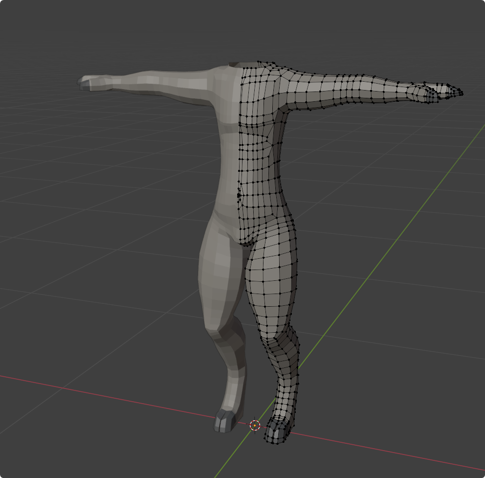 Screenshot of blender application showing basic character model (headless)