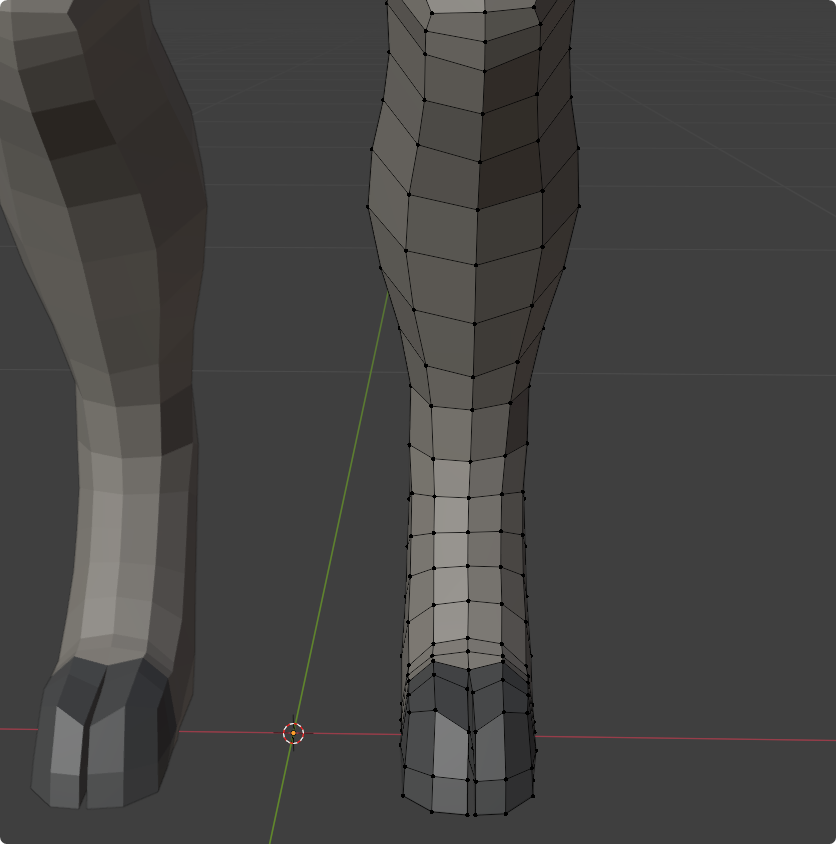 Screenshot of blender application showing a leg with slightly better topology